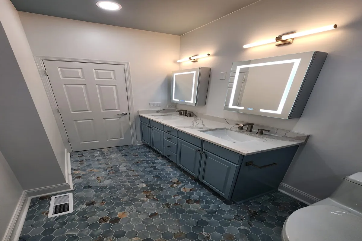 Blue double vanity modern bathroom