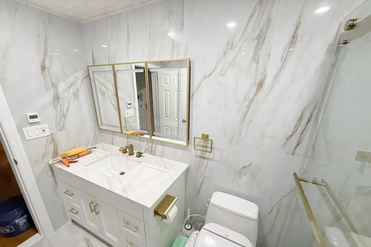 Gold vanities for a bathroom renovation