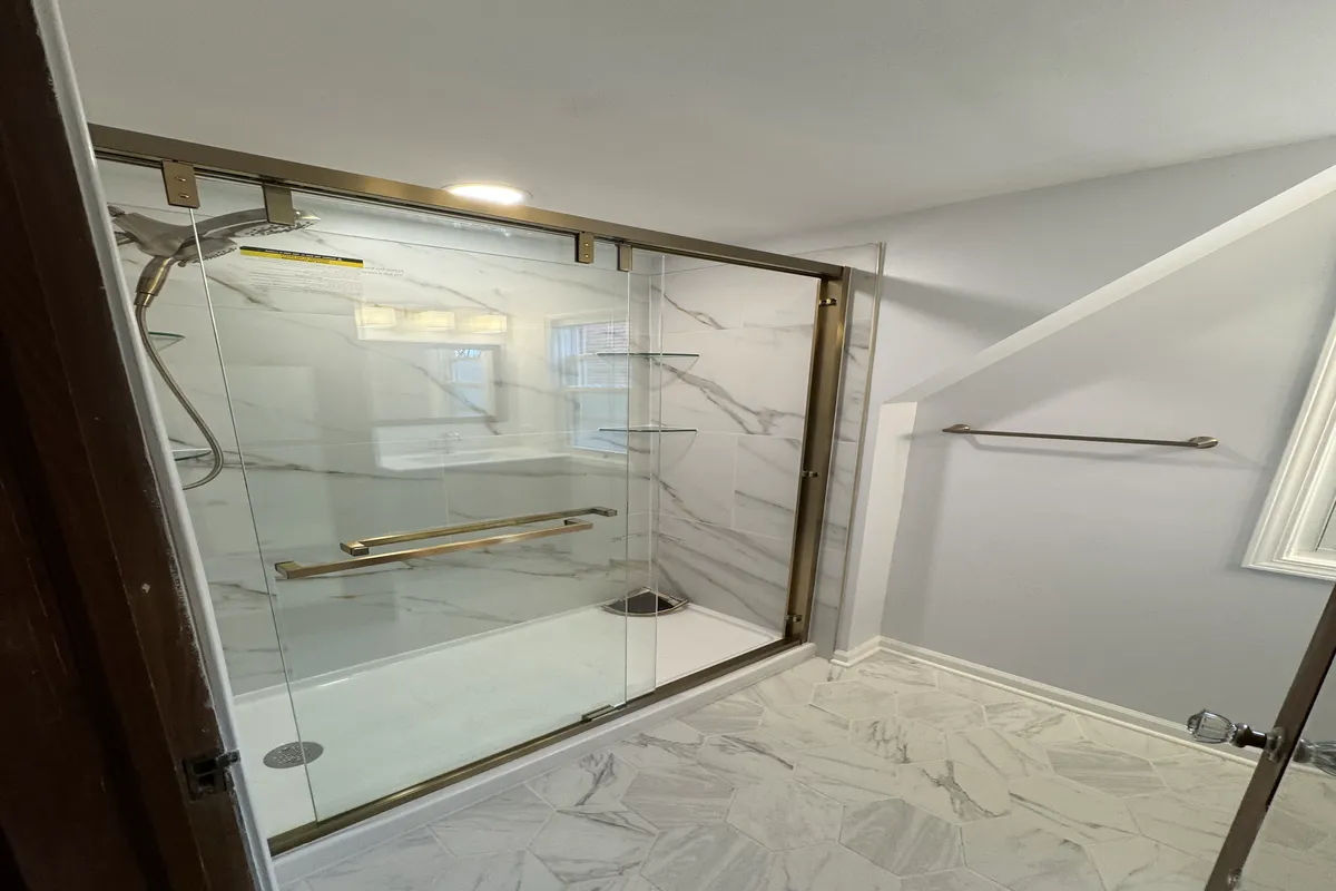 Walk in shower large glass remodel