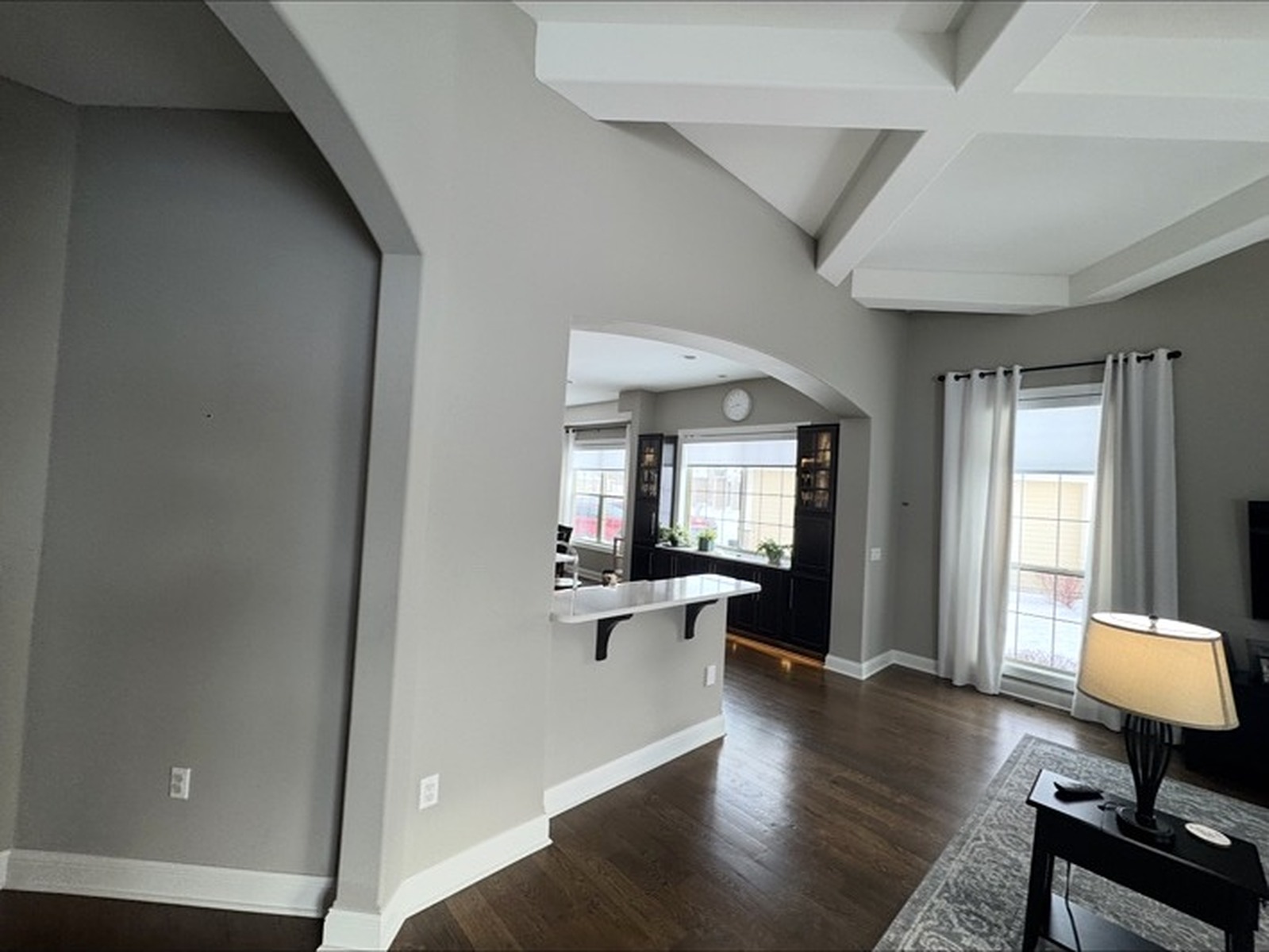Painted open living room walls and white ceiling
