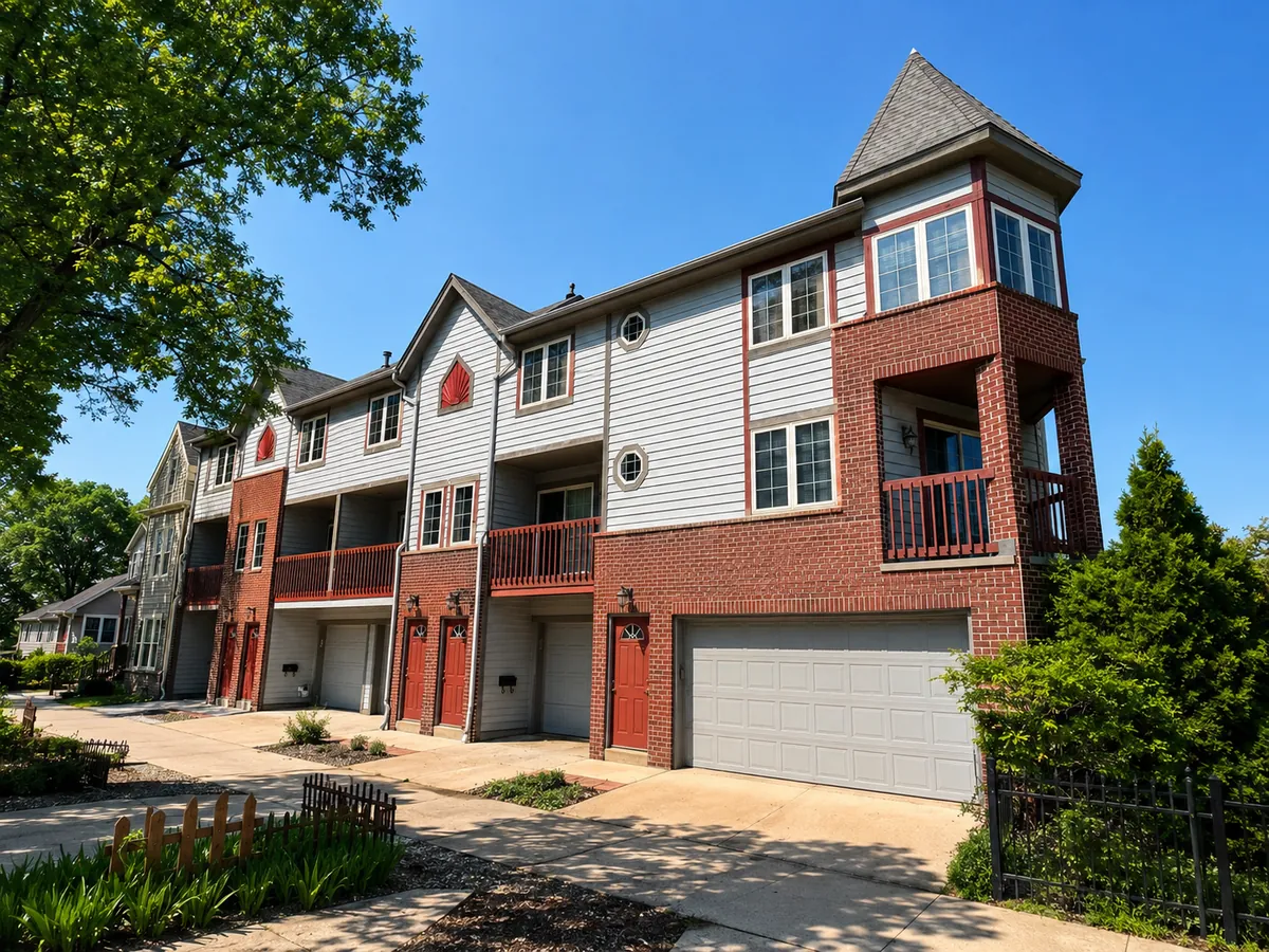 Gray and red brick townhomes exterior painting